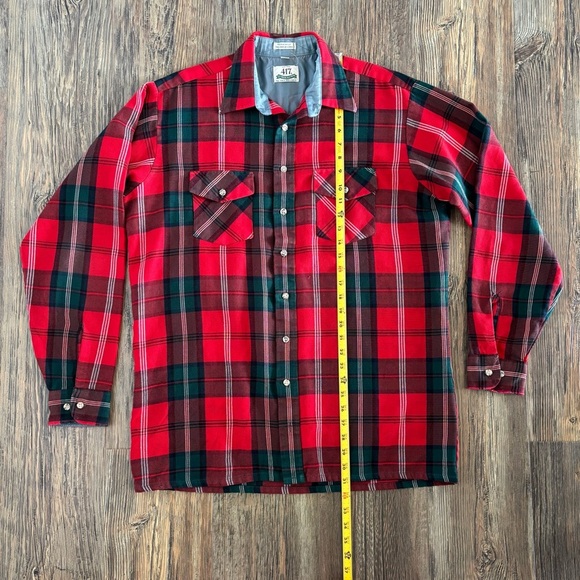 Vtg Van Heusen 417 Plaid Flannel Shirt Mens Lg Tall L/S Red Rockabilly Hipster - Picture 4 of 13